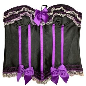 Purple Satin/Lace Size XL Corset With Side Closure & Back Satin Lace & Underwire